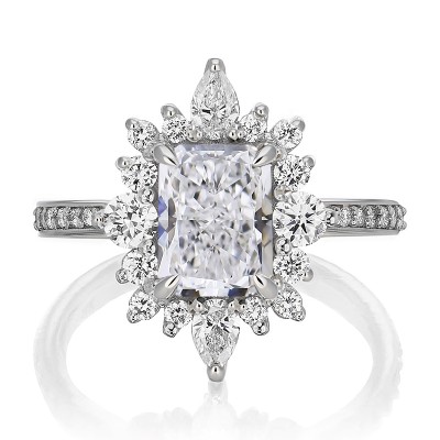 2.3CT Radiant & Round Cut VVS Moissanite S925 Silver Engagement Ring