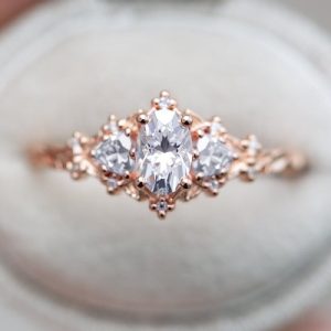0.69CT Oval & Triangle Cut VVS Moissanite S925 Silver Engagement Ring