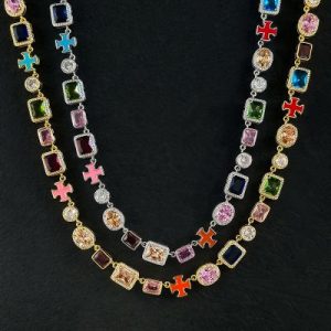 10mm Multicolored Gemstones Enamel Cross Chain