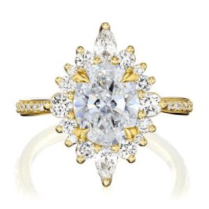 2.5CT Oval & Round Cut  VVS Moissanite S925 Silver Engagement Ring