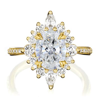 2.5CT Oval & Round Cut VVS Moissanite S925 Silver Engagement Ring