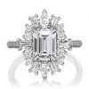 3.2CT Emerald & Round Cut VVS Moissanite S925 Silver Engagement Ring