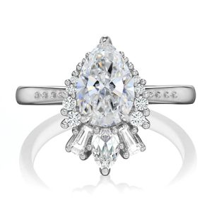 2.2CT Pear & Round Cut VVS Moissanite S925 Silver Engagement Ring