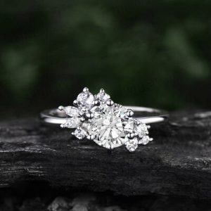 1.23CT Round & Marquise Cut VVS Moissanite S925 Silver Engagement Ring