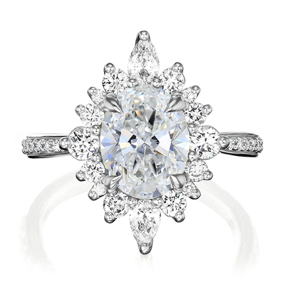 1.88CT Oval & Round Cut VVS Moissanite S925 Silver Engagement Ring