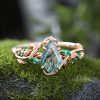 1.38CT Kite Cut Moss Agate Emerald Foliage S925 Silver Engagement Ring