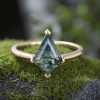 1.26CT Kite Cut Moss Agate S925 Silver Four V Prongs Promise Engagement Ring