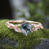 1.12CT Hexagon Moss Agate & Round Cut Moissanite S925 Silver Promise Engagement Ring