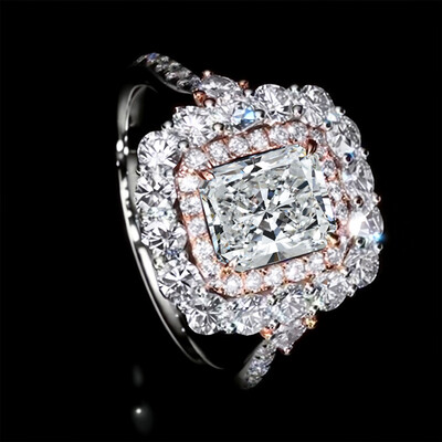 5.17CT Radiant & Round Cut VVS Moissanite S925 Silver Engagement Ring