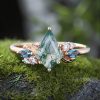 1.44CT Kite Cut Moss Agate & Round Cut Moissanite S925 Silver Nature Inspired Cluster Engagement Ring