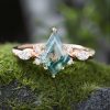1.38CT Kite Cut Moss Agate With Moissanite Side Stone S925 Silver Engagement Ring