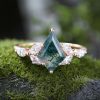 1.5CT Kite Cut Moss Agate with Whale Tail Side Moissanite S925 Silver Engagement Ring
