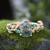 1.32CT Pear Cut Moss Agate Nature Inspired Leaf S925 Silver Engagement Ring