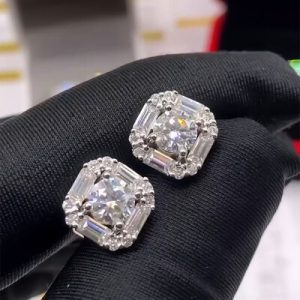 Round and Baguette Diamond Earrings