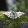 1.44CT Pear Cut Moss Agate Twisted Band Marquise Accented Moissanite S925 Silver Engagement Ring