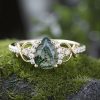 1.89CT Pear Cut Moss Agate & Round Cut Moissanite S925 Silver Infinity Promise Engagement Ring