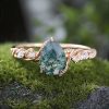 1.28CT Pear Cut Moss Agate & Round Cut Moissanite S925 Silver Engagement Ring