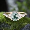 1.18CT Round Cut Moss Agate & Round Cut Moissanite S925 Silver Accent Promise Engagement Ring
