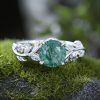 1.09CT Round Cut Moss Agate & Marquise Cut Moissanite S925 Silver Engagement Ring