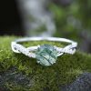 1.27CT Round Cut Moss Agate & Moissanite S925 Silver Crossover Shank Engagement Ring