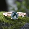 1.06CT Round Cut Moss Agate & Marquise Cut Moissanite S925 Silver Nature Inspired Promise Engagement Ring