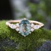 1.72CT Oval Cut Moss Agate & Round Cut Moissanite Twisted Band S925 Silver Engagement Ring