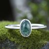 1.5CT Oval Cut Moss Agate S925 Silver Bezel Solitaire Engagement Ring