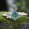 1.97CT Oval Cut Moss Agate Mixed Gemstones Cluster S925 Silver Engagement Ring