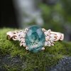 2.02CT Oval Cut Moss Agate & Round Cut Moissanite S925 Silver With Braid Band  Engagement Ring
