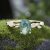 1.56CT Oval Cut Moss Agate & Marquise Cut Moissanite S925 Silver Nature Inspired Engagement Ring