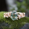 1.95CT Oval Cut Moss Agate & Round Cut Moissanite S925 Silver Nature Themed Engagement Ring