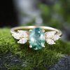 1.74CT Oval Cut Moss Agate & Marquise Cut Moissanite S925 Silver Engagement Ring