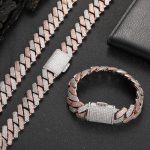 Iced Out 20mm 3-Row Handset Cuban Chain in Rose Gold