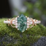 1.826CT Elongated Hexagon Cut Moss Agate & Round Cut Moissanite S925 Silver Infinity Promise Engagement Ring
