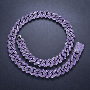 14mm 2-Row Purple Iced Handset Prong Cuban Chain