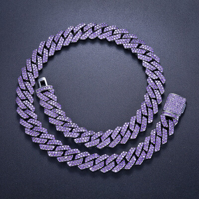 14mm 2-Row Purple Iced Handset Prong Cuban Chain