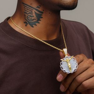 Paved Crown of Thorns with Jesus Medallion Pendant