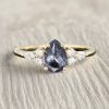 1.44CT Pear Cut Salt & Pepper Diamond Moissanite Accented S925 Silver Engagement Ring