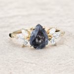 1.44CT Pear Cut Salt & Pepper Diamond Marquise Accented S925 Silver Engagement Ring