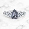 1.4CT Pear Cut Salt & Pepper Diamond Cluster Bridal S925 Silver Engagement Ring