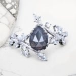 1.53CT Pear Cut Salt & Pepper Diamond With Marquise Cut Moissanite  S925 Silver Engagement Ring