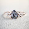 1.44CT Pear Cut Salt & Pepper Diamond Blossom Nature Inspired S925 Silver Engagement Ring