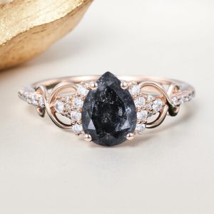 1.89CT Pear Cut Salt & Pepper Diamond Infinity Pave S925 Silver Engagement Ring