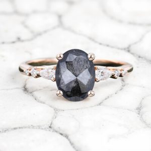 1.69CT Oval Cut Salt & Pepper Diamond Blossom S925 Silver Engagement Ring