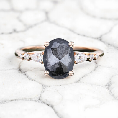 1.69CT Oval Cut Salt & Pepper Diamond Blossom S925 Silver Engagement Ring