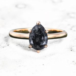 1.2CT Minimalist Pear Cut Salt & Pepper Diamond S925 Silver Engagement Ring