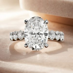4.91CT Oval & Round Cut VVS Moissanite S925 Silver Engagement Ring