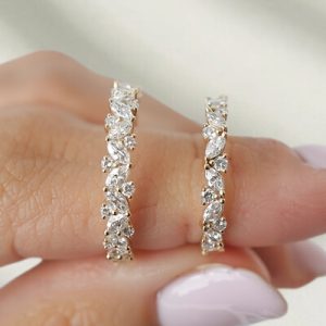 0.45CT Marquise & Round Cut VVS Moissanite S925 Silver Half Eternity Wedding Band