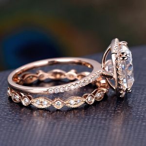 4.06CT Cushion & Round Cut VVS Moissanite S925 Silver Halo Engagement Ring Set