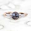 1.26CT Round Cut Salt & Pepper Diamond Moissanite Accented S925 Silver Engagement Ring